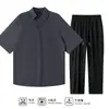 Traje Casual de Seda de Hielo para Hombre Verano Tendencia Camisa de Manga Corta Pantalones Conjunto de Dos Piezas de Gama Alta para Hombre, Atractivo y Versátil