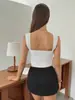 Top de color liso estilo oscuro moderno, chaleco bandeau de encaje a rayas, estilo europeo y americano, ajustado, sin mangas