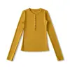 Ap25606-25 Novo Estilo Outono Estilo Europeu e Americano Tencel Manga Longa Gola Redonda Botão Único Simples Básico Camiseta de Base T-Shirt