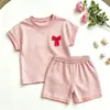 Camiseta Rayada de Estilo Nuevo para Niños con Top de Lazo y Pantalones Cortos Conjunto Sencillo de Dos Piezas Manga Corta para Niños Personalización Transfronteriza