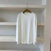Camiseta simples, versátil, gola redonda, manga longa com fenda, novo estilo de outono para mulheres, algodão puro, caimento solto, oversized, top básico casual