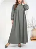 Vestido largo de otoño nuevo para talla grande, de manga larga, cuello alto, abotonado, corte holgado, con mangas abullonadas, adecuado para el uso diario y versátil