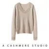 Suéter de Cachemira con Cuello en V de Encaje Otoño Invierno para Mujer, Suéter de Punto Cálido de Alta Gama Francés, Suéter Base de Manga Larga Holgado