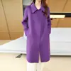 Casaco de tweed dupla face 100% lã feminino outono e inverno novo slim-fit alongado casaco de tweed lapela elegante moda