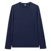 Camiseta de Manga Larga para Hombre de Algodón Peinado de Peso Pesado, Camiseta Base de Color Sólido con Cuello Redondo Cvc de 180g