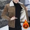 Chaqueta de Cuero Gamuzado para Hombre Invierno 2025 con Forro de Lana, Cuello Alto Enganchado Espeso, Cuello de Piel, Abrigo Cálido, Venta al por Mayor de Una Pieza, Engrosada y Cálida