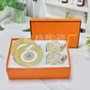 Estilo Europeo Hogar Amoroso Serie Clásica Marca H Taza y Platillo Dobles Modelo con Asa Dorada Alta Apariencia Lujo Ligero Taza y Platillo de Café Caja de Regalo
