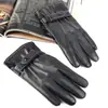 Guantes de cuero con forro polar para abrigar Pantalla táctil Negros Para ciclismo Tres líneas Para hombre y mujer Invierno Guantes de PU Puño con pelo en V Regalos Puesto callejero