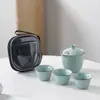 Conjunto de Chá Pequeno para Viagem Conjunto Portátil Copo Rápido Um Bule Três Copos Kung Fu Exterior Bule de Cerâmica Presente