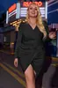 Vestido de Primavera Transfronterizo Amazon Europeo y Americano Tallas Grandes Manga Larga Cuello en V Plata Caliente Sexy Vestido para Mujer Tallas Grandes