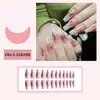 Uñas Almendradas Portátiles, Uñas Largas Estilo Europeo y Americano, Estilo Dulce y Fresco, Arte de Uñas con Pedrería Estrella Cruzada Blanco y Negro, Puntas de Uñas Postizas, Pegatinas para Uñas