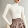 Malha Feminina de Gola Alta Meia-altura para Outono e Inverno, Manga Longa, Modelagem Slim, Cor Sólida, Camada Base com Cordão, Top Slim