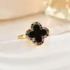 Anel de Abertura Ajustável Fashion Rotativo com Diamantes Incrustados, Grama da Sorte de Cor Preservada em Ouro Verdadeiro 18K, Cruz Coreana Transfronteiriça