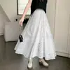 Falda de Malla para Mujer Nuevo Estilo Verano Diseño Hueco de Encaje Caída Cintura Alta Aspecto Adelgazante Falda de Gasa Línea A