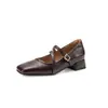 Zapatos de tacón de cuña cómodos estilo francés, 3 cm, zapatos de mujer, colección primavera 2026, diseño retro de tiras cruzadas, punta cuadrada, apertura poco profunda, zapatos de salón pequeños