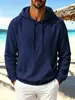 Nova blusa de moletom com capuz de algodão e linho estilo europeu e americano para homens, cor sólida, manga longa, top solto casual versátil
