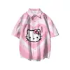 Camisa de Manga Corta de Hello Kitty Ropa de Verano a la Moda Cuello Solapa Más Suelta Camisa con Estampado Digital 3D