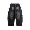 PLANETMUSIC Calça Scimitar Lavada Rasgada Retrô Calça Harem Retrô Jeans de Perna Larga Masculino DG25259