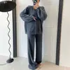 Conjunto de Punto Estilo Perezoso Casual de Piel Sintética de Visón para Mujer Otoño Invierno Nuevo Estilo Suéter Cardigan con Pantalones de Pierna Ancha Conjunto de Dos Piezas