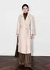 Abrigo de Lana Doble Cara para Mujer Estilo Largo Cuello de Solapa Cinturón Ceñido a la Cintura Elegante para Viajar Otoño/Invierno Ropa de Abrigo de Lana Doble Cara de Alta Gama