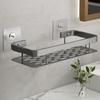 Estante de almacenamiento de aluminio espacial sin perforaciones, ventosa, pasta, estante multicapa, estante organizador de baño, gris pistola, estante de almacenamiento negro, venta al por mayor