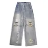 Novedad Otoño 2026 Jeans de Pierna Ancha para Mujer Desgastados con Diseño Roto, Estilo Americano Vintage, Pantalones Rectos Casuales Sueltos de Corte A