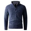Suéter masculino de malha grossa, com zíper parcial e gola alta, para outono e inverno, estilo europeu e americano, camada base da moda casual