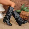 Botas de Moda Cruzadas Plisadas de Tacón Alto Estilo Nuevo Otoño 2025 Tacón Grueso Talla Grande Estilo Británico Bota de Caña Alta Deseo de Mujer