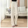 Pantalones de pierna ancha sueltos de tubo recto versión blanca Tencel de cintura alta para mujer verano estrechos protección solar estilo fino temporada caída lino negro