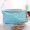 Bolsa de Maquillaje Portátil de Mano de Gran Capacidad de Piel PU Brillante Bolsa de Almacenamiento Bolsa de Artículos de Tocador de Viaje Estilo Tendencia Nacional Gradiente Láser