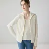 Cardigan de Cashmere com Gola Reversível e Zíper Duplo Estilo Old Money para Mulheres, Casaco de Tricô Grosso Vazado, Suéter Versátil de Caimento Solto com Bolsos
