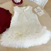 Vestido Colete Estilo Chanel de Alta Qualidade para Meninas Ningli com Gola de Boneca, Laço, Vestido de Princesa e Saia Bufante