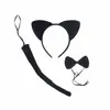 Diadema de dibujos animados para actuación de exposición tocado banda para el pelo fiesta baile conjunto de tres piezas orejas de gato pajarita cola