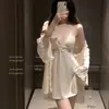 Camisón Sexy de Encaje Puro Deseo para Mujer, Conjunto de Ropa de Dormir de Seda Helada Francesa de Verano, Gama Alta