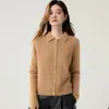 Nuevo Cárdigan de Punto de Cachemira con Cuello Polo para Otoño e Invierno, Suéter de Punto Trenzado de Manga Larga para Mujer, Top Suave, Pegajoso, Amigable con la Piel, Versátil