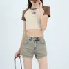 Shorts Jeans Retrô Americano para Mulheres 2025 Novo Verão Fino Cintura Alta Linha A Silhueta em Pera Afinando o Visual Hot Pants