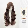 Jiyou Trading Co., Ltd. Peluca Color Café Leche Estilo Coreano Raya Media Cabello Largo Rizado Rizos Dulces de Caballo de Madera Peluca Completa Diaria para Mujer Venta al por Mayor