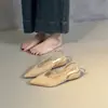 Sandalias de tacón de cuña elegantes de punta cerrada para mujer con tira trasera, zapatos de noche minimalistas franceses, zapatos planos pequeños casuales