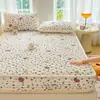 Sábana bajera de terciopelo de leche Protector de colchón Acolchado Estampado Cubre cama Otoño/Invierno Engrosado Cálido Agradable al tacto Suave Lavable