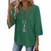 Top de Manga Tres Cuartos con Encaje, Color Sólido, Cuello en V, Estilo Camiseta, Empalmado, Corte Holgado, para Mujer, Europeo y Americano, Primavera/Verano 2026