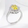 Venda Quente Transfronteiriça Nova Moda Zircônia Diamante Quadrado Princesa Diamante Amarelo Anel Noivado Joias Femininas Imitação S925 Joias Atacado