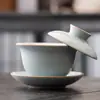 Juego de Gaiwan Ruyao de Tres Piezas, Se Puede Usar como Taza de Té Flotante, Pieza Única, No Quema la Mano, Juego de Tazas de Té Cerámicas de Alta Calidad para el Hogar