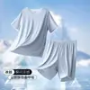 Conjunto Deportivo de Canalé Estilo Pijama para Hombre, Camiseta de Manga Corta de Verano, Camiseta de Baloncesto, Conjunto de Dos Piezas con Shorts Casuales, Tendencia Estilo Coreano