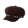 Chapéu Octogonal Retrô Estilo Britânico Outono e Inverno para Mulheres com Fivela de Couro Estilo Coreano Casual Versátil Chapéu de Jovem (Newsboy) com Aba Larga para Afinar o Rosto