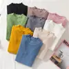 Tejido de punto para mujer, suéter de cuello medio alto, otoño e invierno, nuevo estilo coreano, camiseta básica, ajustado, adelgazante, manga larga, suéter corto interior