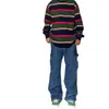 Jeans de Pierna Recta con Múltiples Bolsillos Estilo Callejero Transfronterizo para Hombre, Sueltos, Estilo Vintage Antiguo, Ropa de Trabajo, Casual, Pantalones de Pierna Ancha