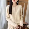 Cardigan de Tricô Pesado com Gola Redonda e Pérolas, Estilo Novo Outono 2026, Corte Solto com Pedrarias em Formato de Meteoro para Mulheres
