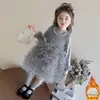 Vestido para Niña Vestido de Princesa 2025 Nuevo Primavera y Otoño Elegante Vestido de Tul Esponjoso con Lentejuelas y Perlas para Fiesta Infantil
