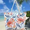 2025 Nueva Bolsa de Tote Portátil de Gran Capacidad con Estampado de Flamenco Transfronterizo Bolsa de Playa de Cuerda de Algodón Bolsa Grande Casual