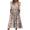 Nova Coleção Primavera/Verão 2025 Loja Independente Amazon Moda Feminina Europeia e Americana Gola Redonda Pulôver Vestido Flare Estampado
